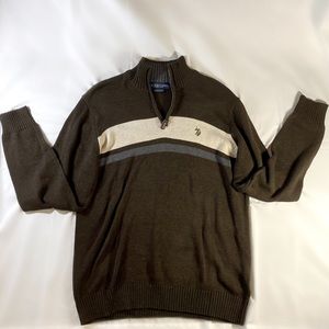 U.S. Polo Assn. Men’s Quarter Zip Brown Pullover Sweater - Size L